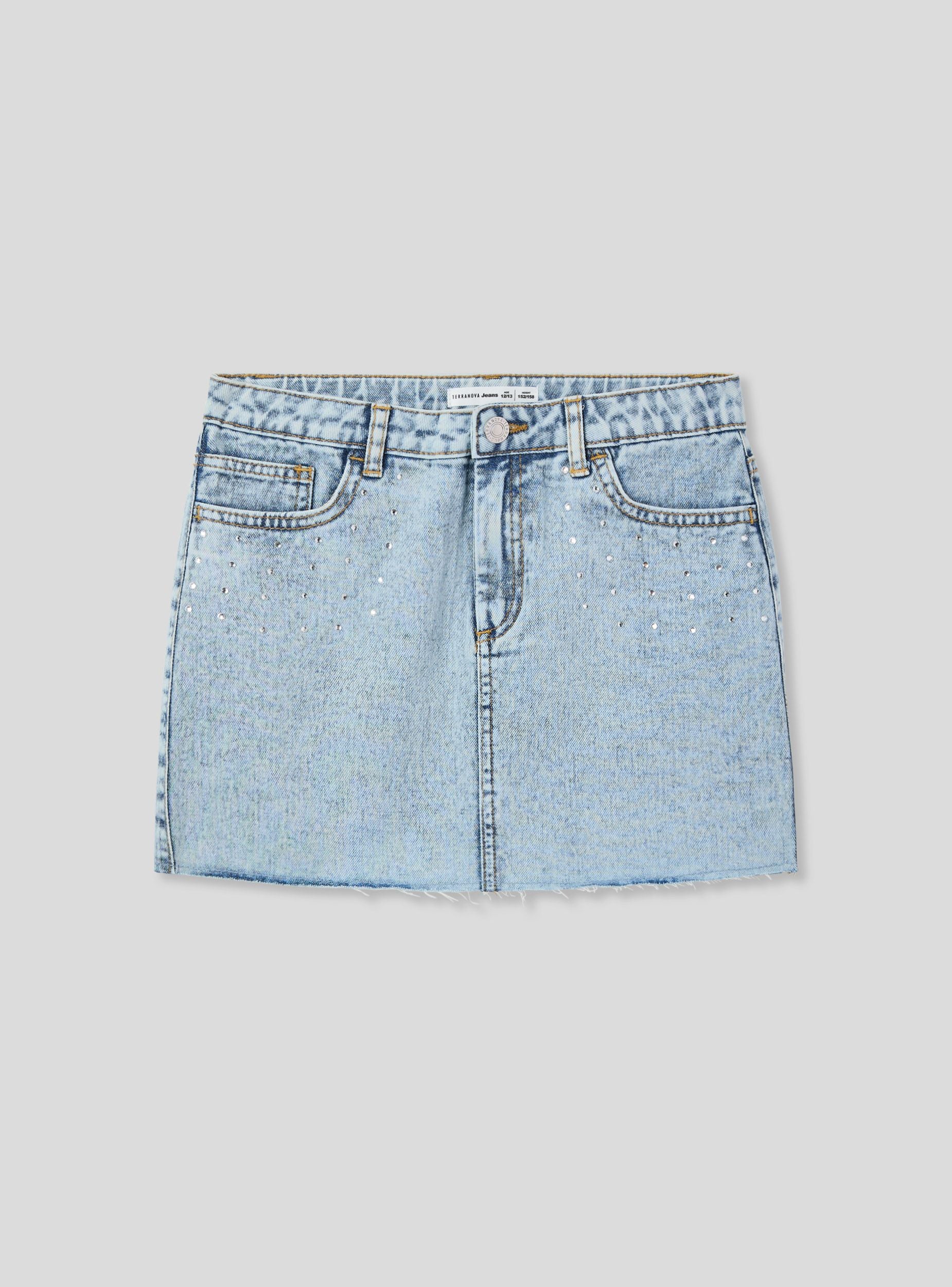 Minigonna con strass Var blu denim chiaro
