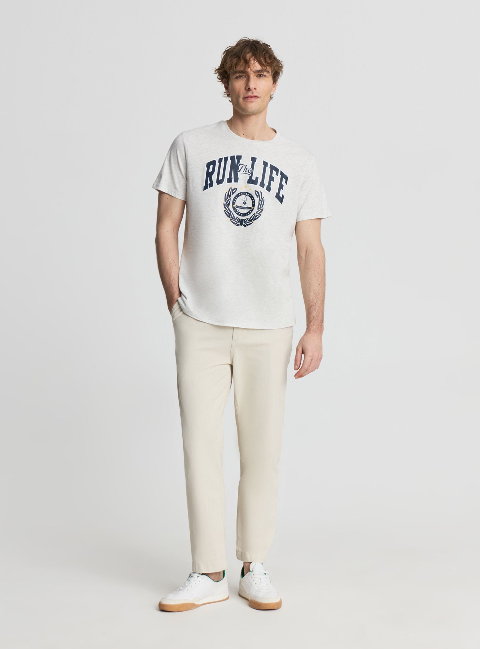 T-shirt con stampa college Avorio melange uomo