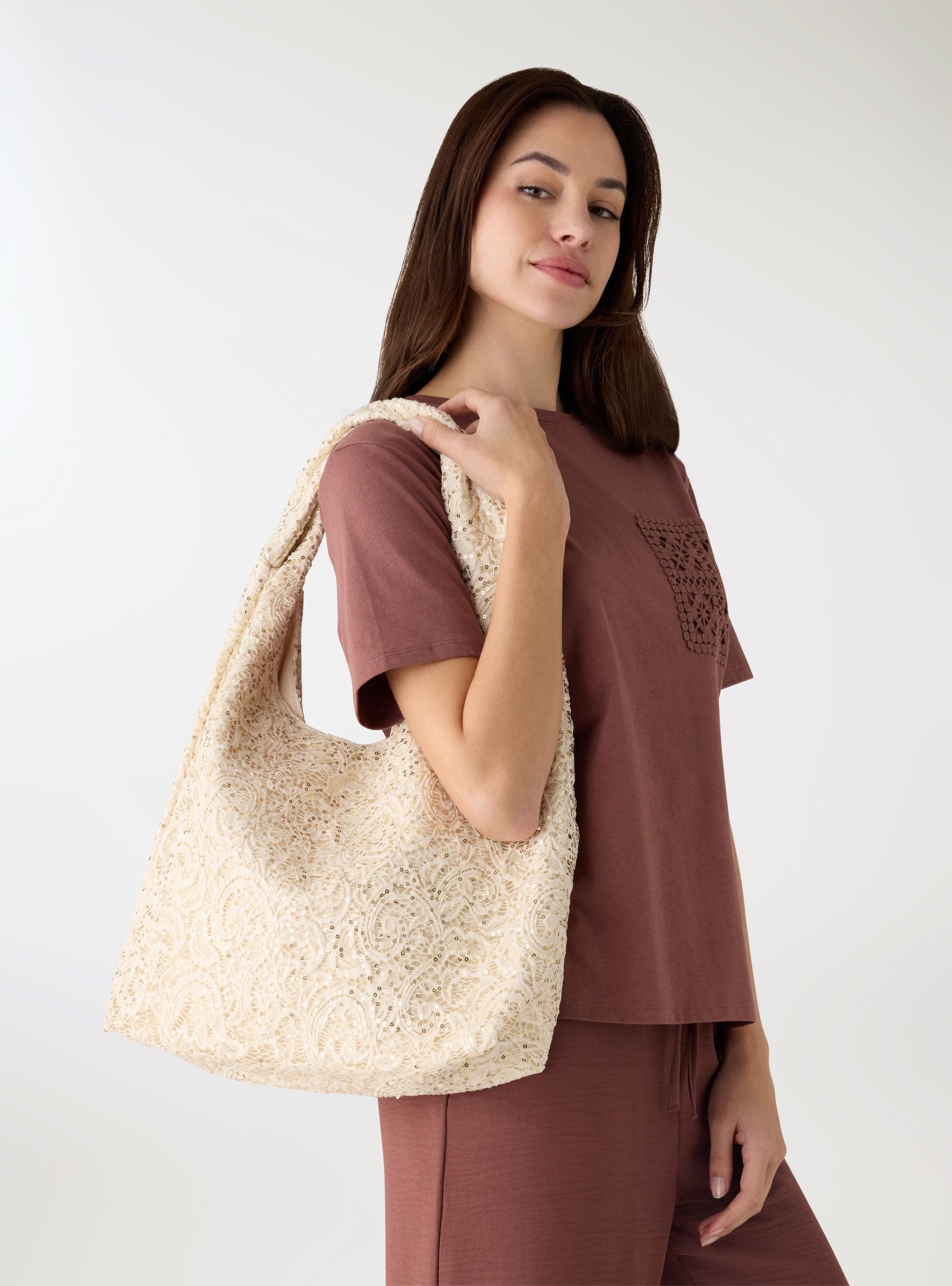 Borsa hobo con ricami e paillettes borse