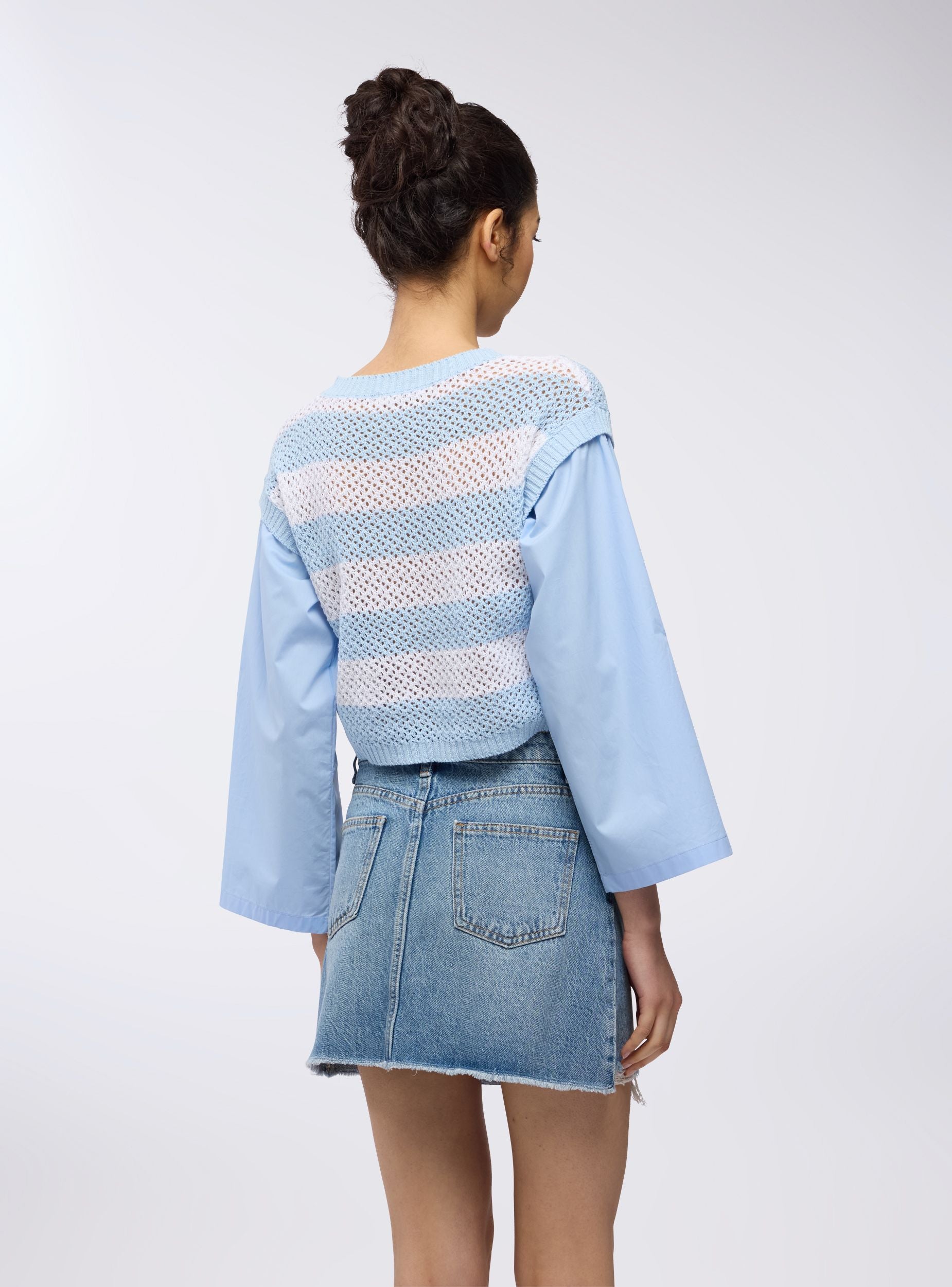 Maglia a righe doppia manica Var celeste