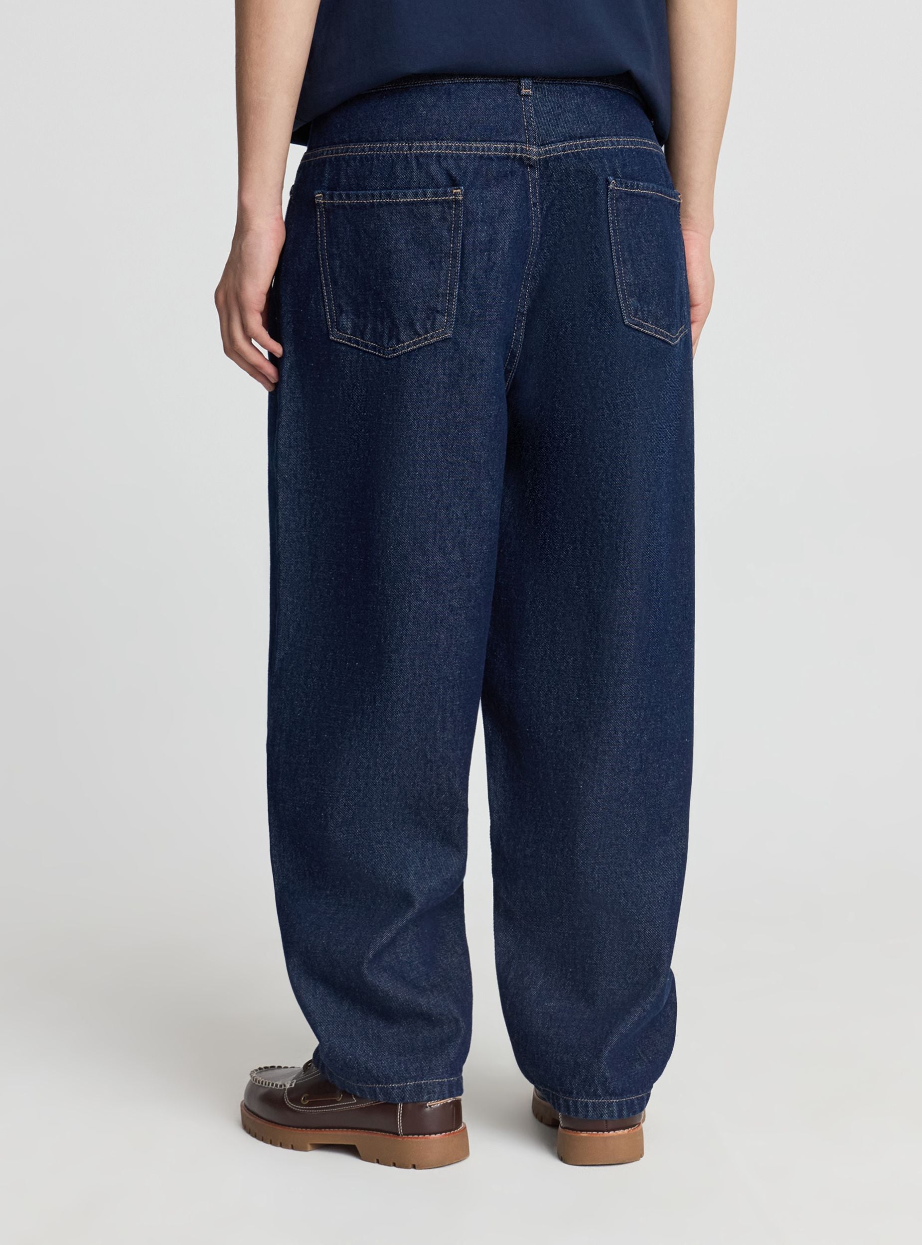 Jeans balloon a tinta unita Blu denim scuro
