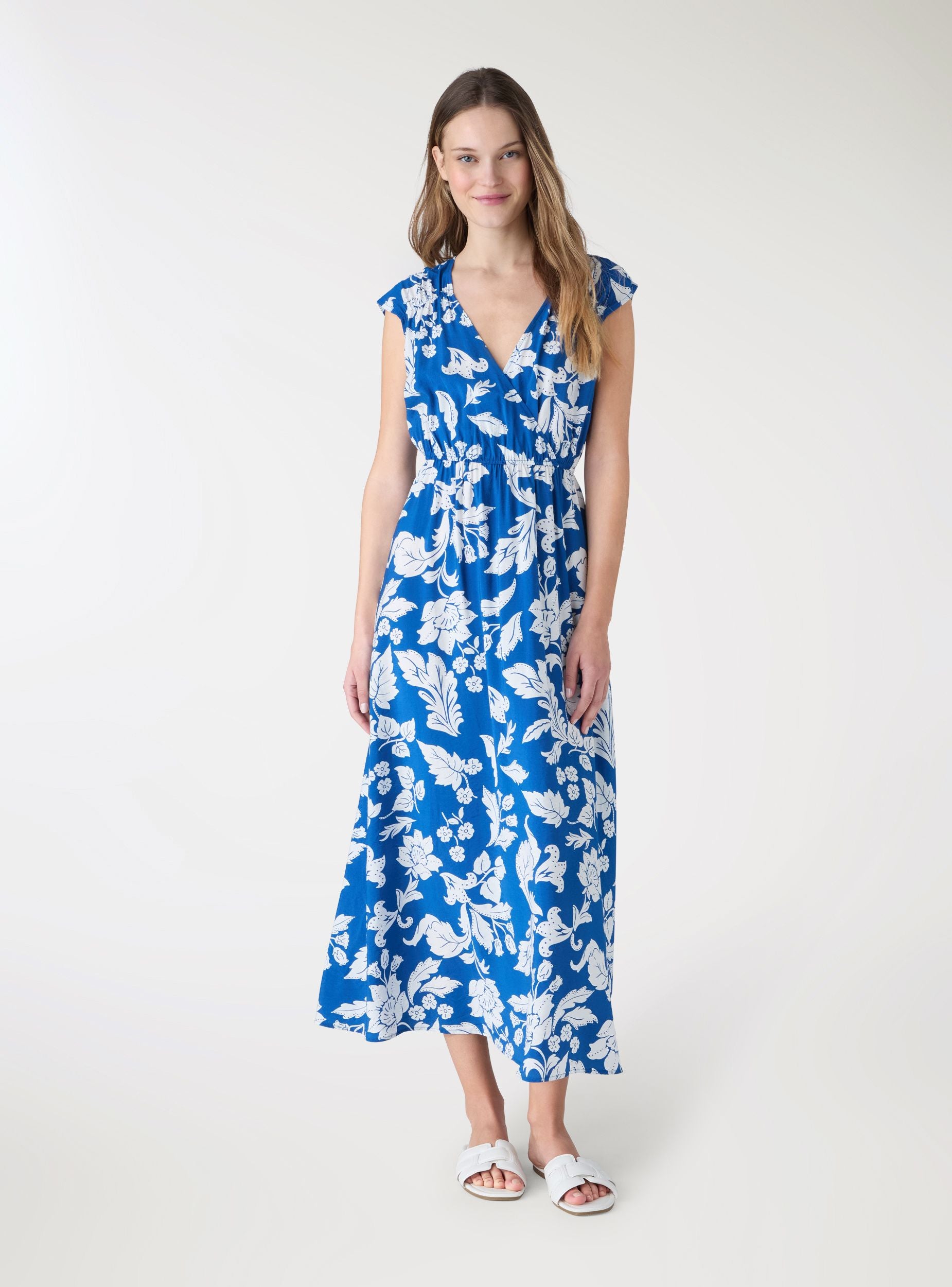Abito midi fantasia fiori Var bluette