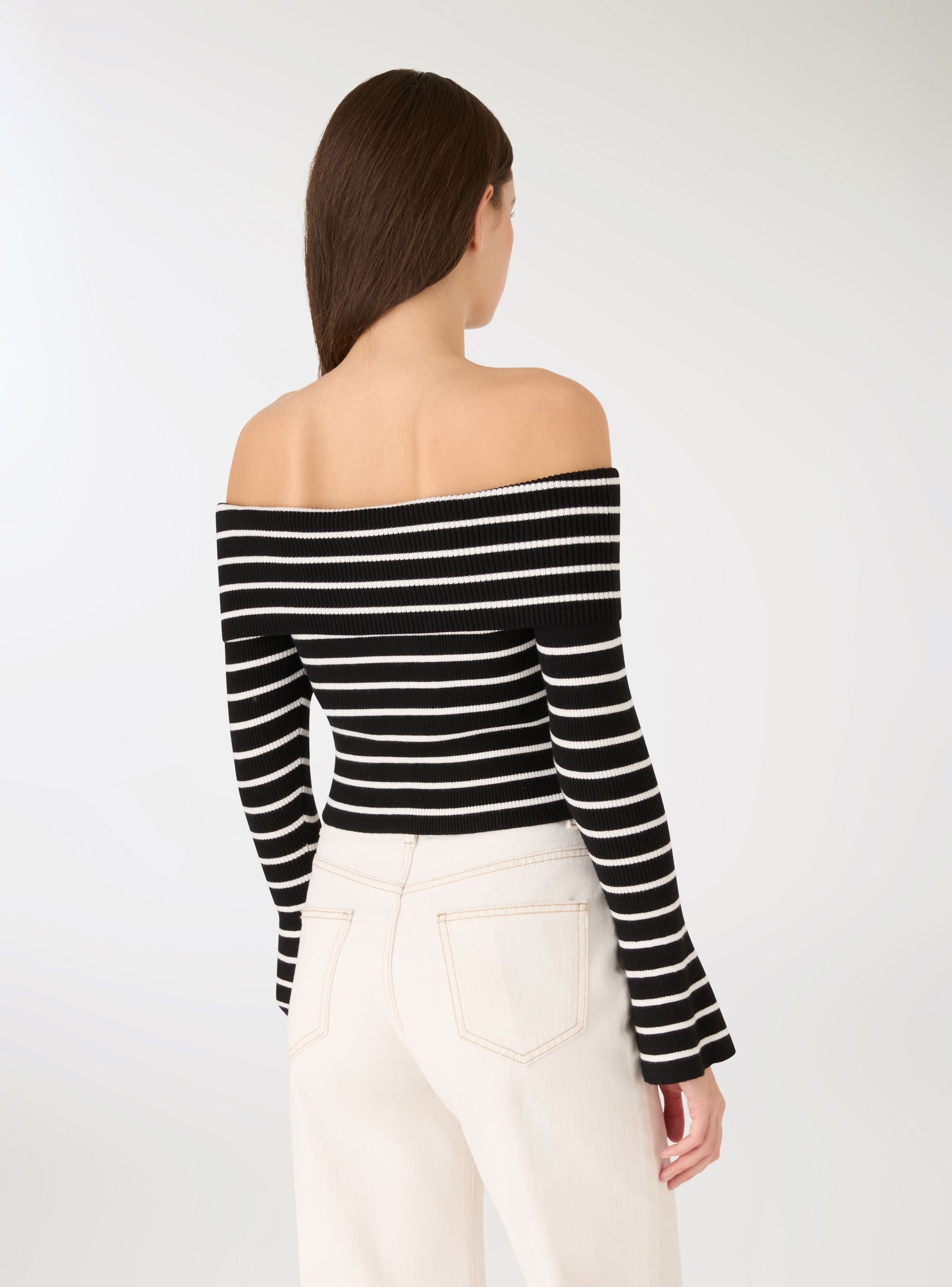 Maglia crop a righe spalle scoperte Var nero