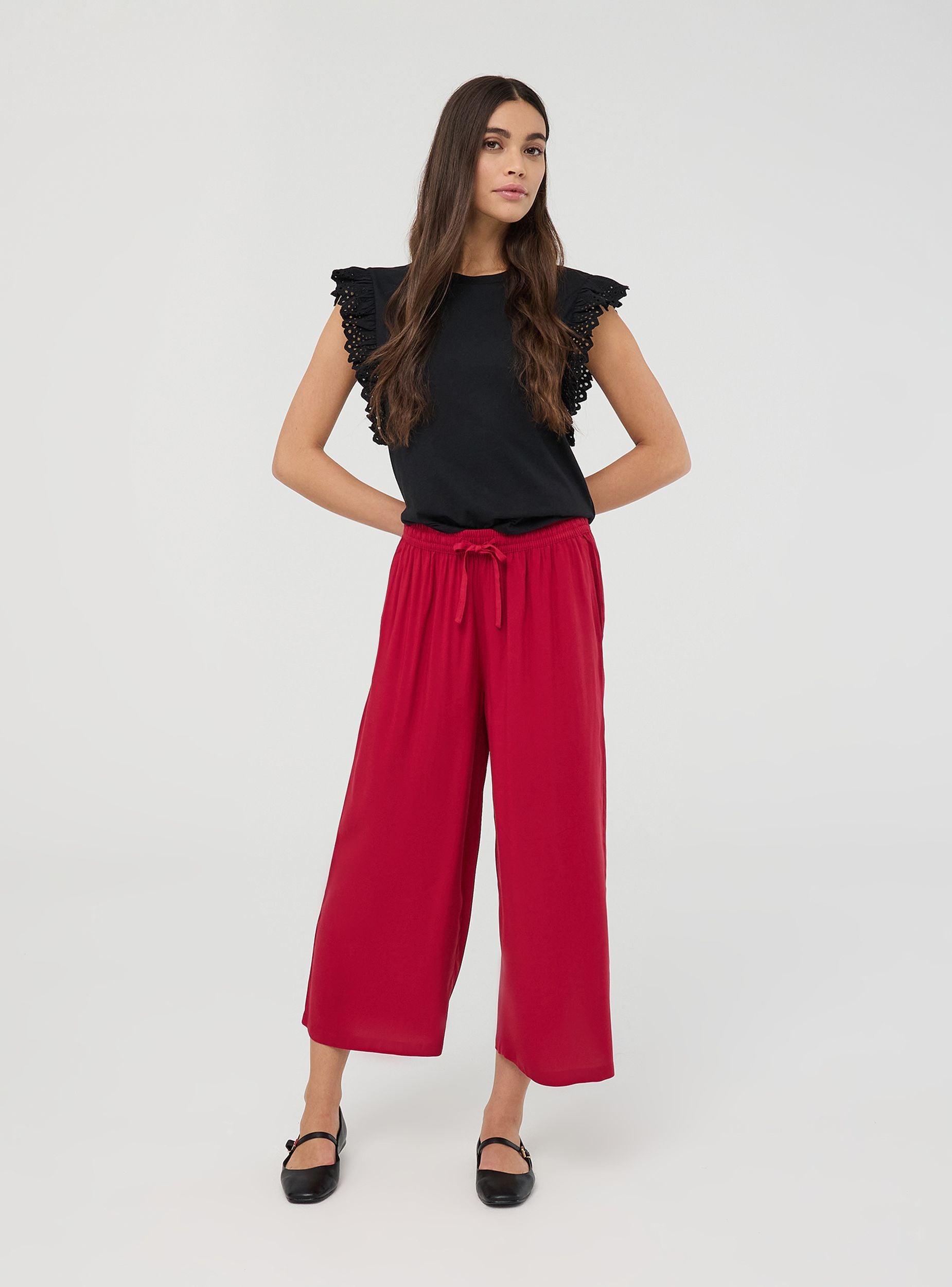 Pantaloni palazzo crop con coulisse Rosso scuro