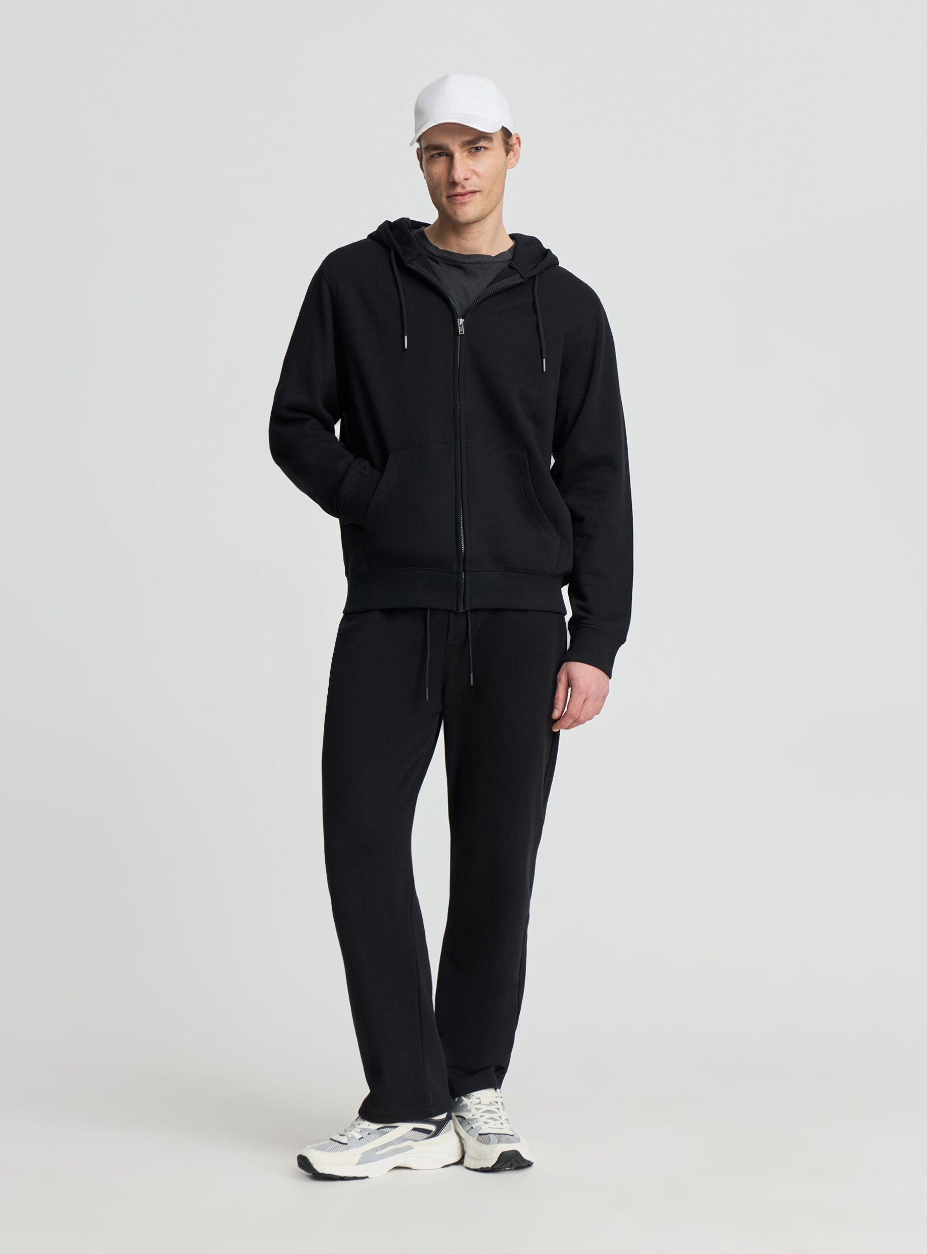 Felpa con cappuccio e zip a tinta unita