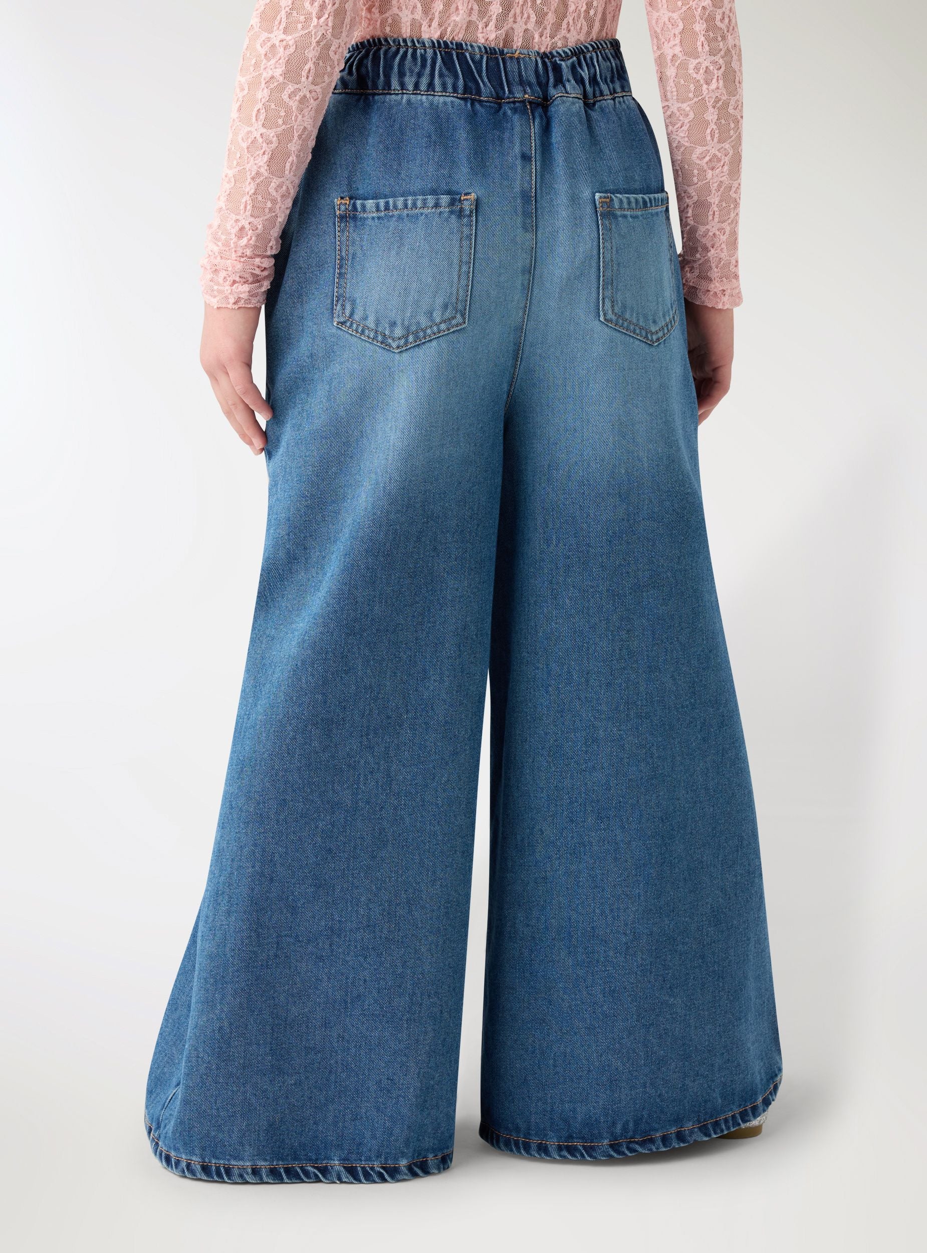Jeans super wide leg con elastico in vita Blu denim medio