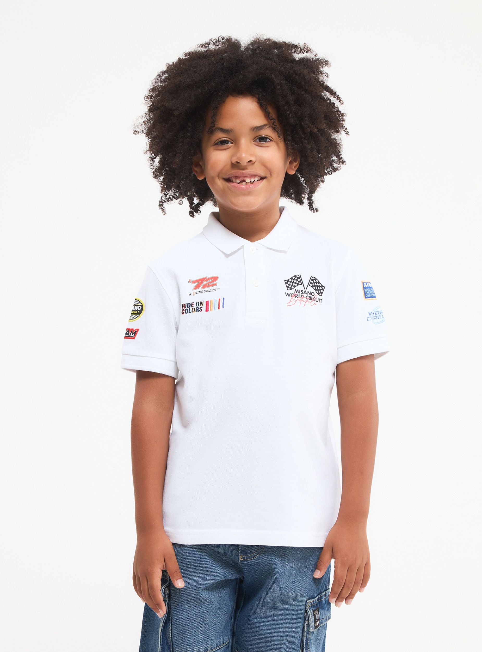 T-shirt polo con scritte e patch MWC Bianco ottico uomo