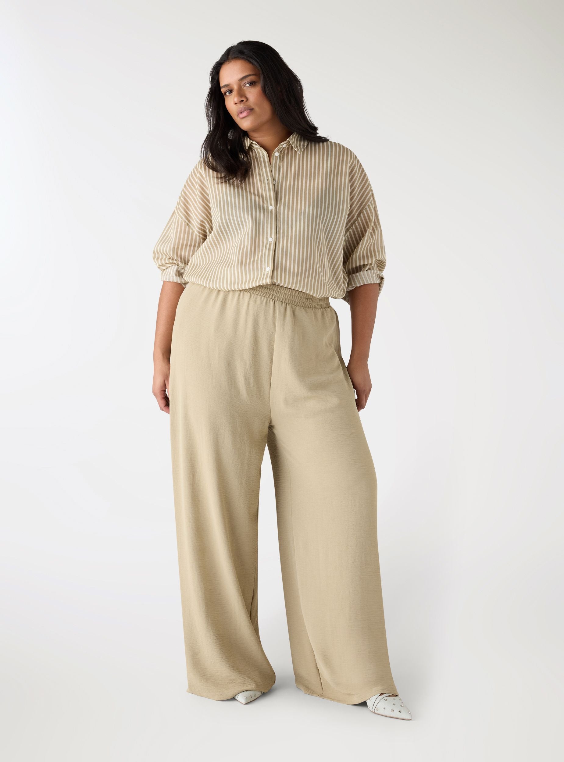 Camicia maxi a righe con bottoni Var kaki