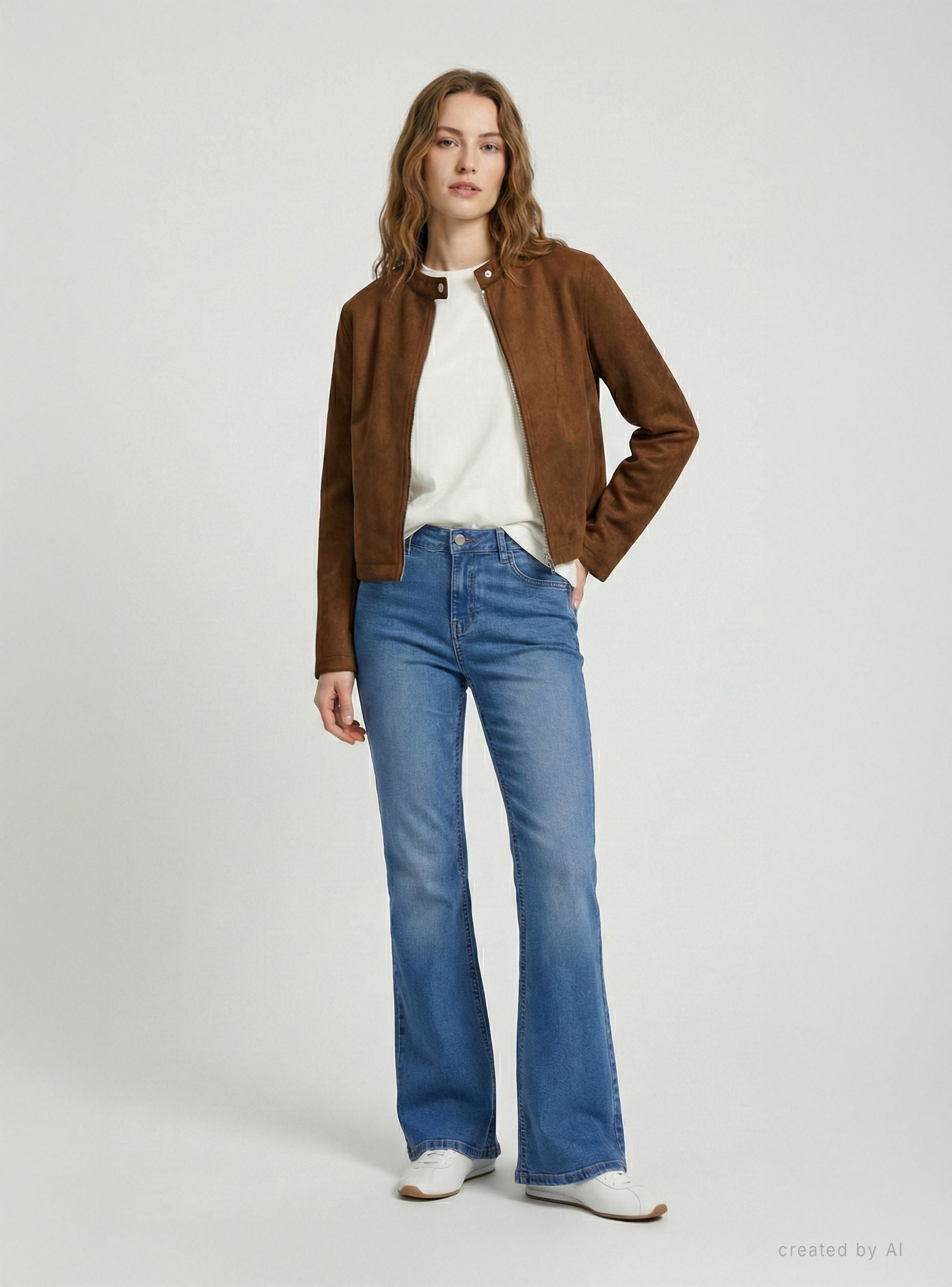 Jeans a zampa vita alta Blu denim medio
