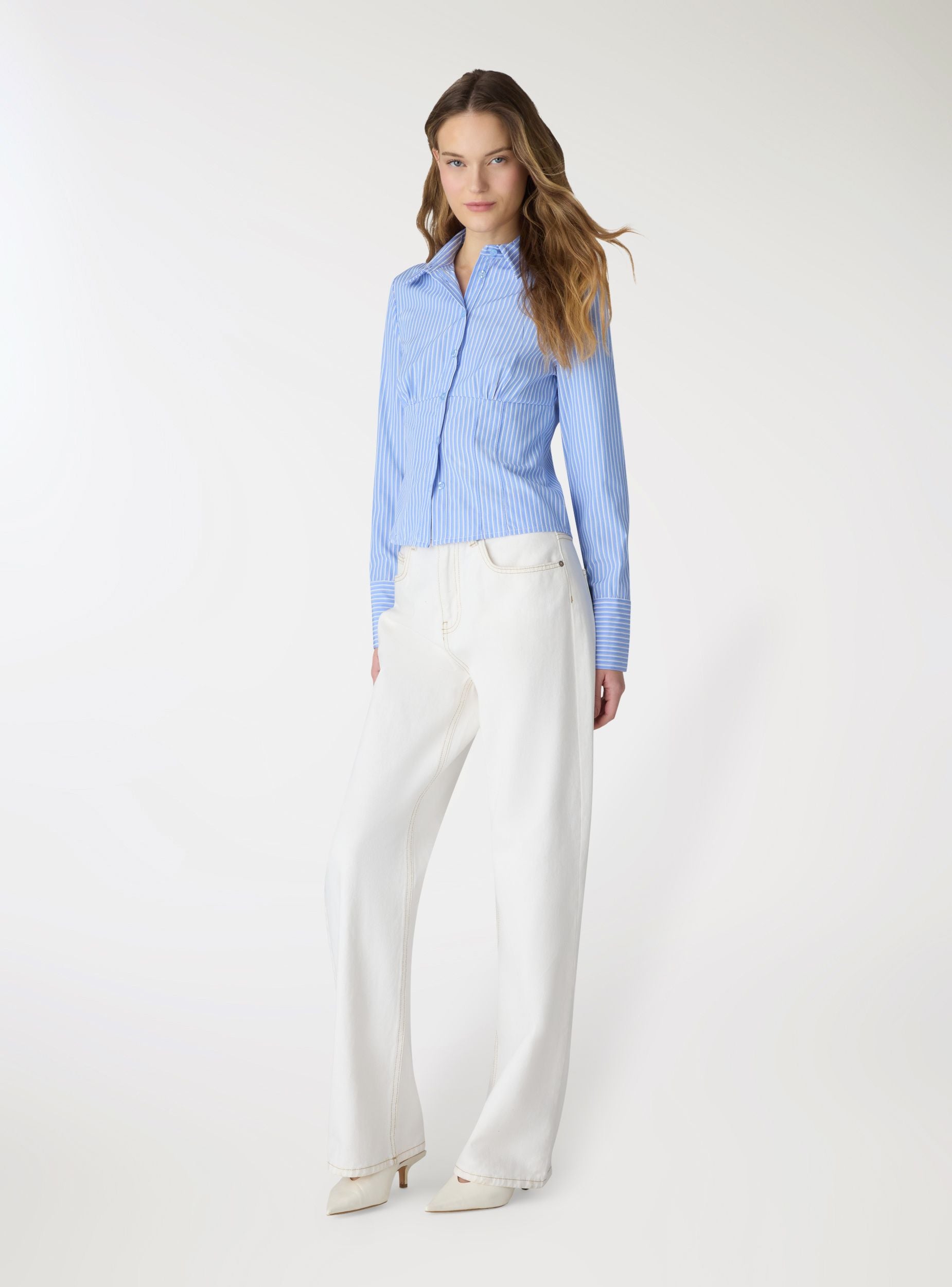 Camicia a righe con dettaglio corsetto Var celeste