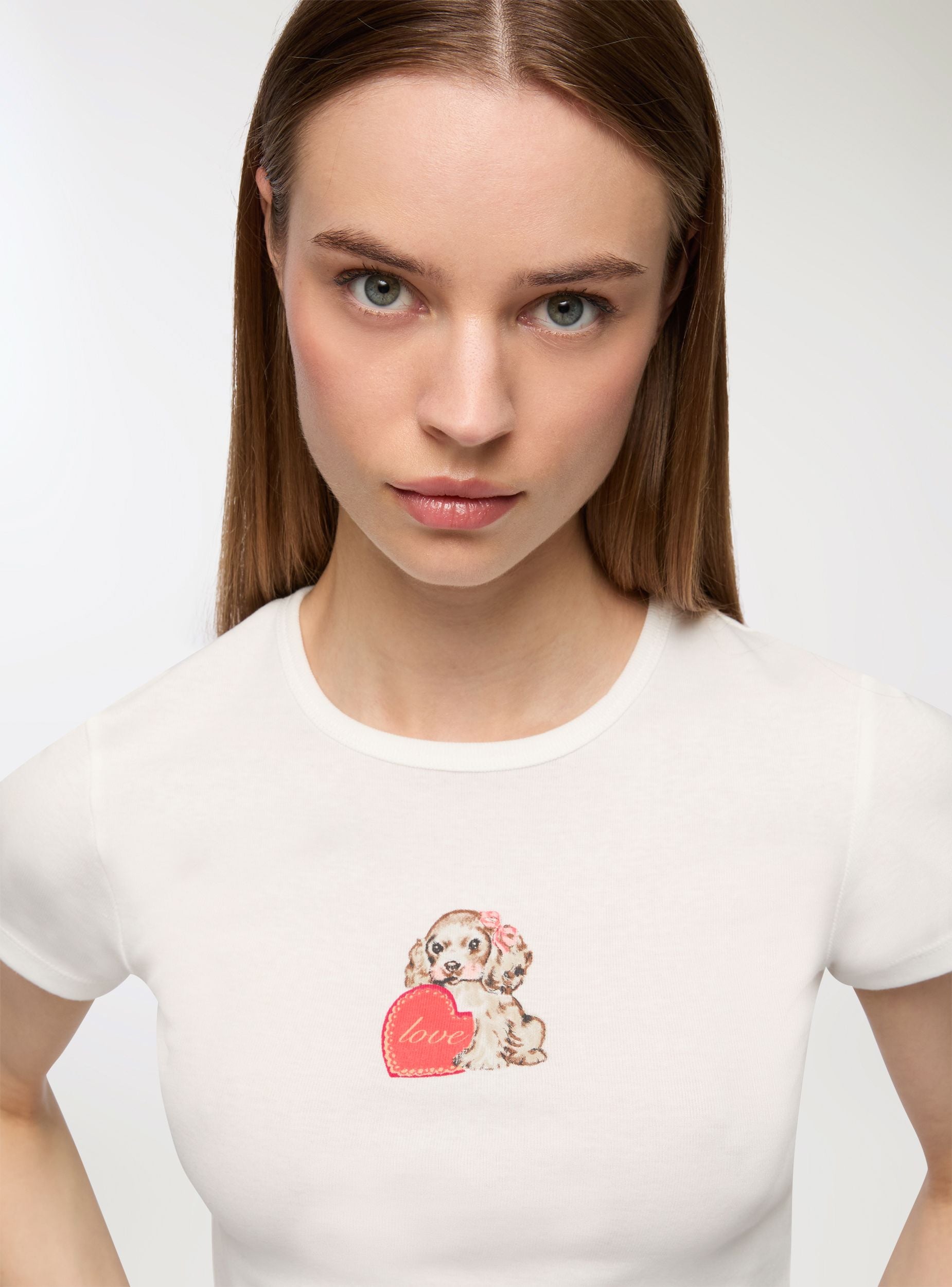 T-shirt crop stampa animaletto Bianco lana donna