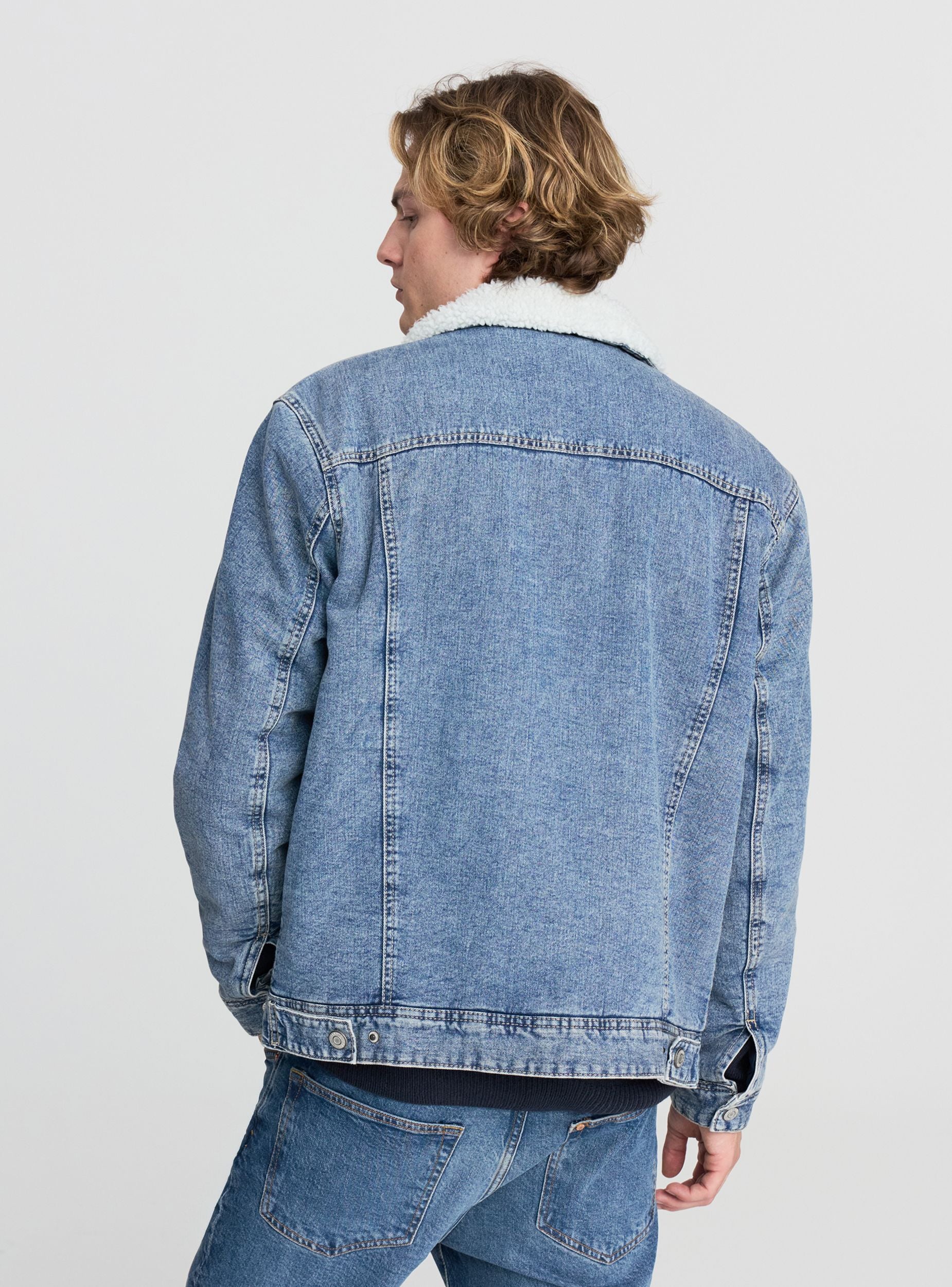 Giubbino denim con interno similpelo Blu denim medio