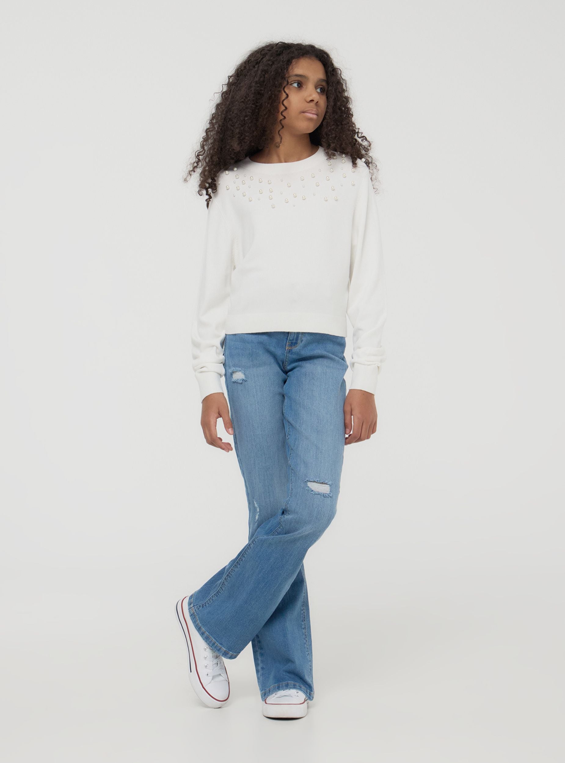 Jeans a zampa con strappi Var blu denim medio