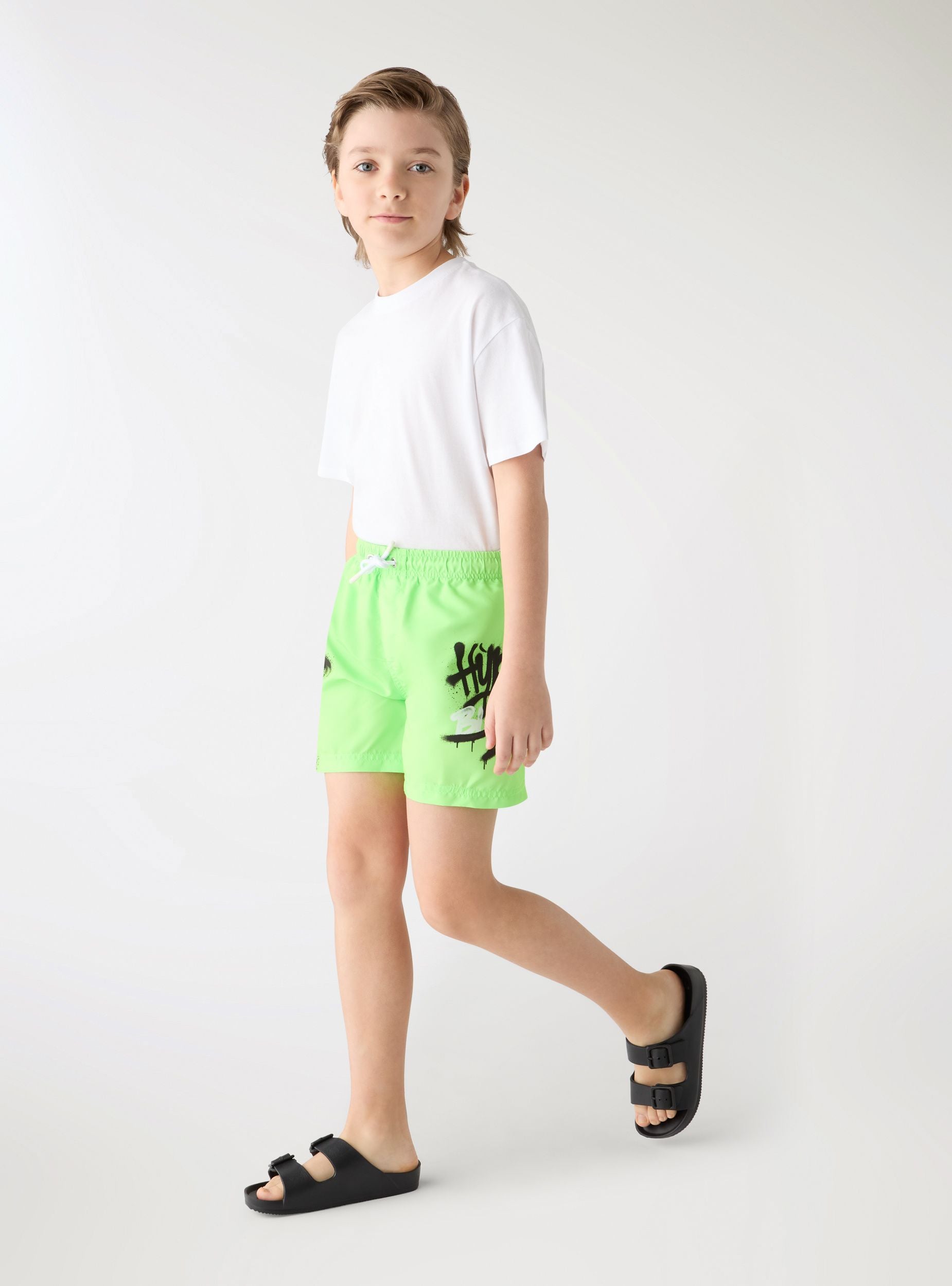 Boxer mare con stampa graffiti Verde fluo