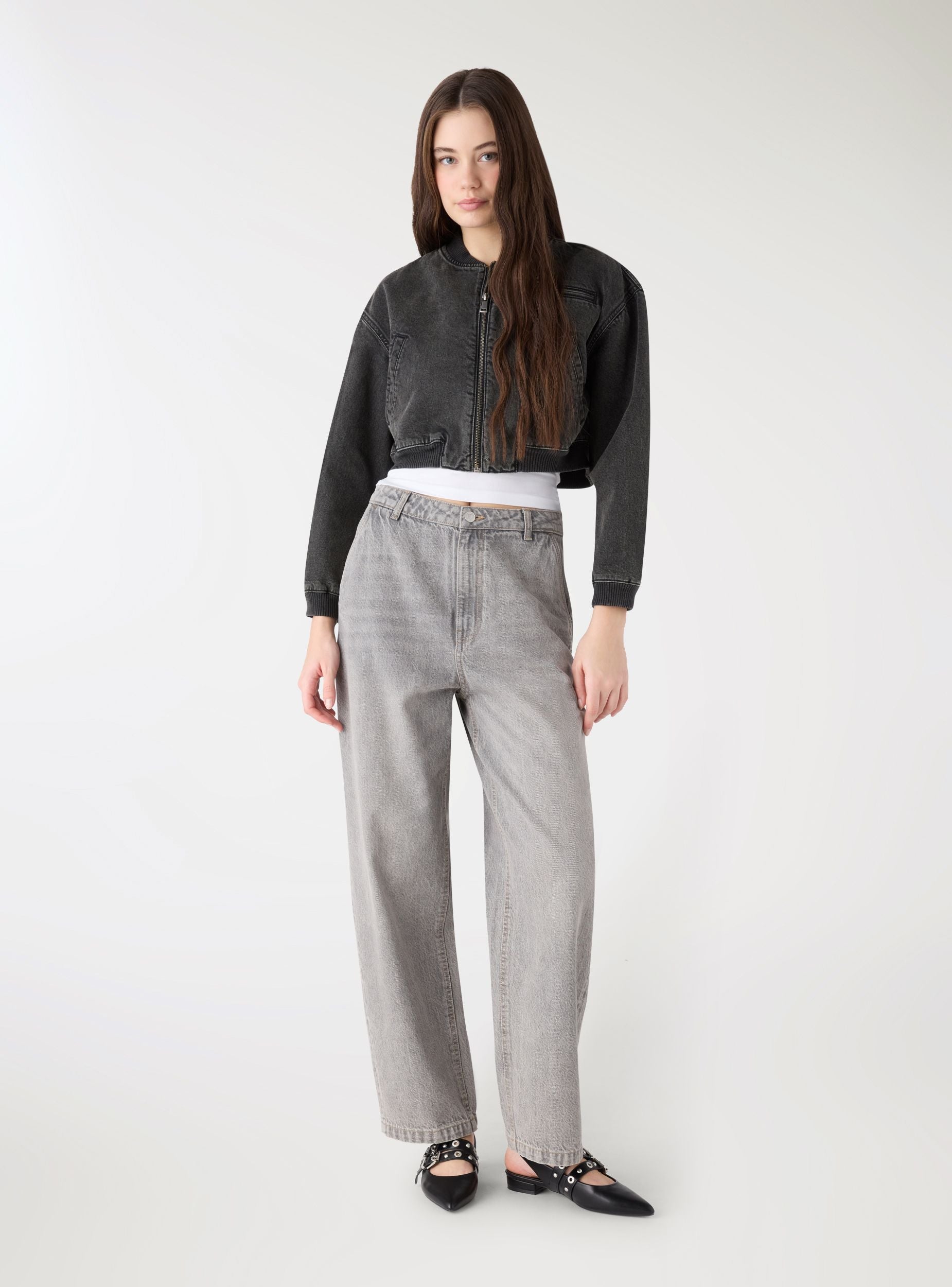 Giacca bomber in denim con zip Nero denim