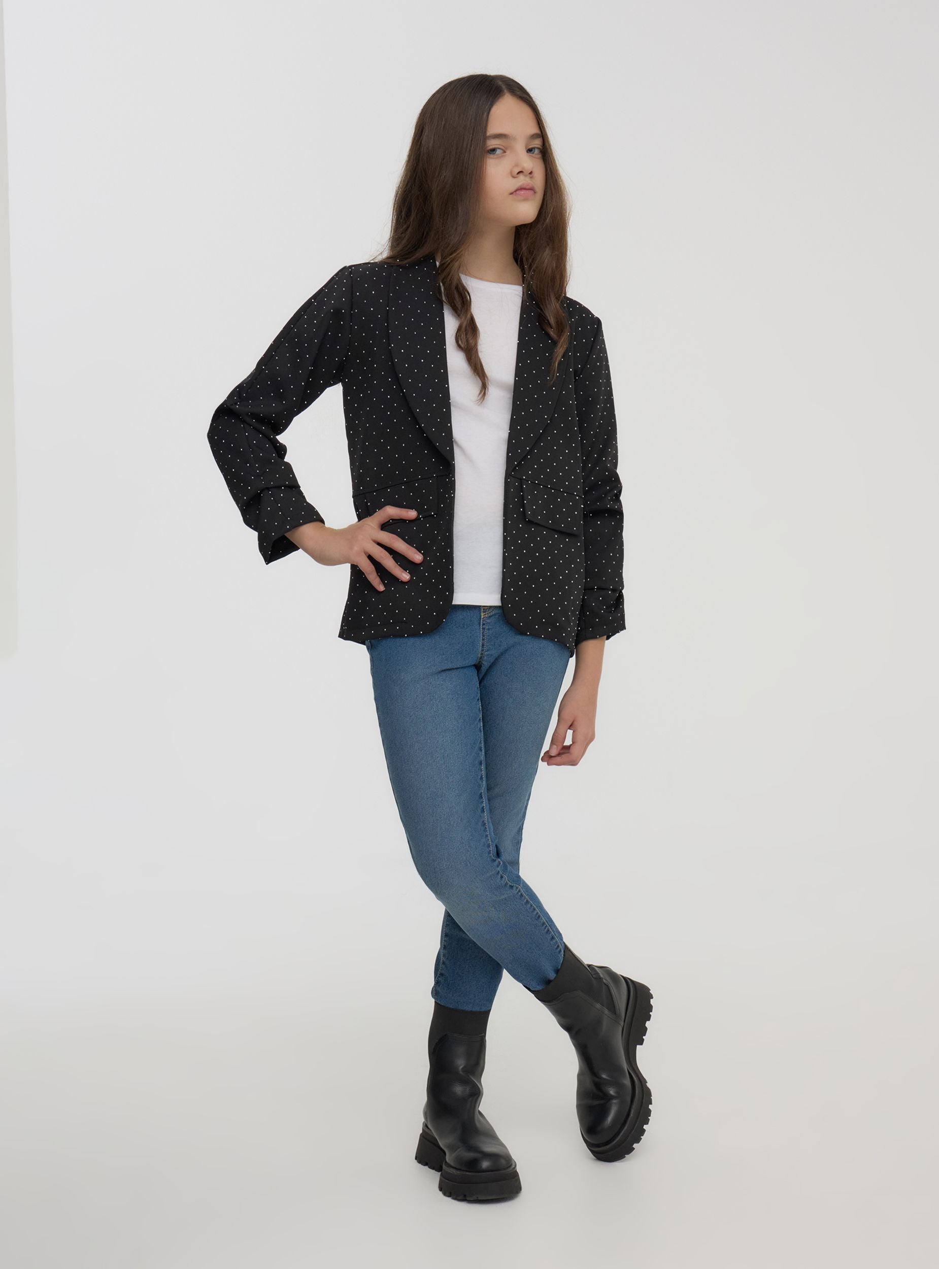 Giacca con strass e maniche arricciate