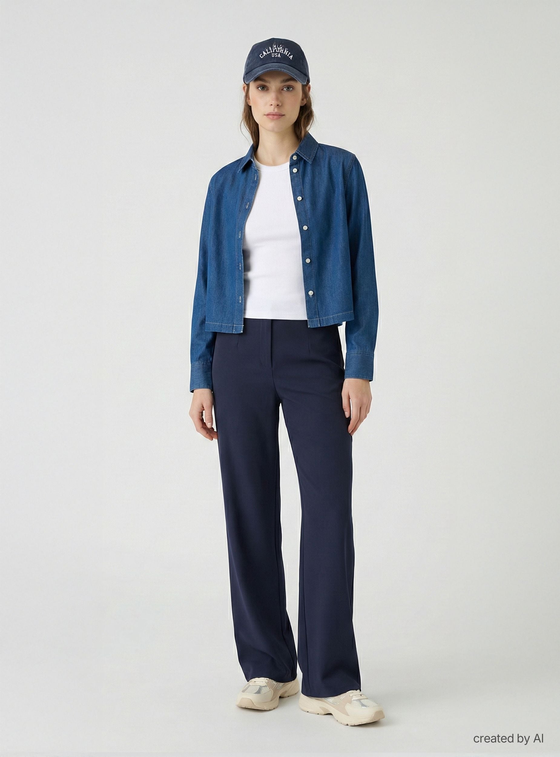 Camicia crop con bottoni Blu denim medio
