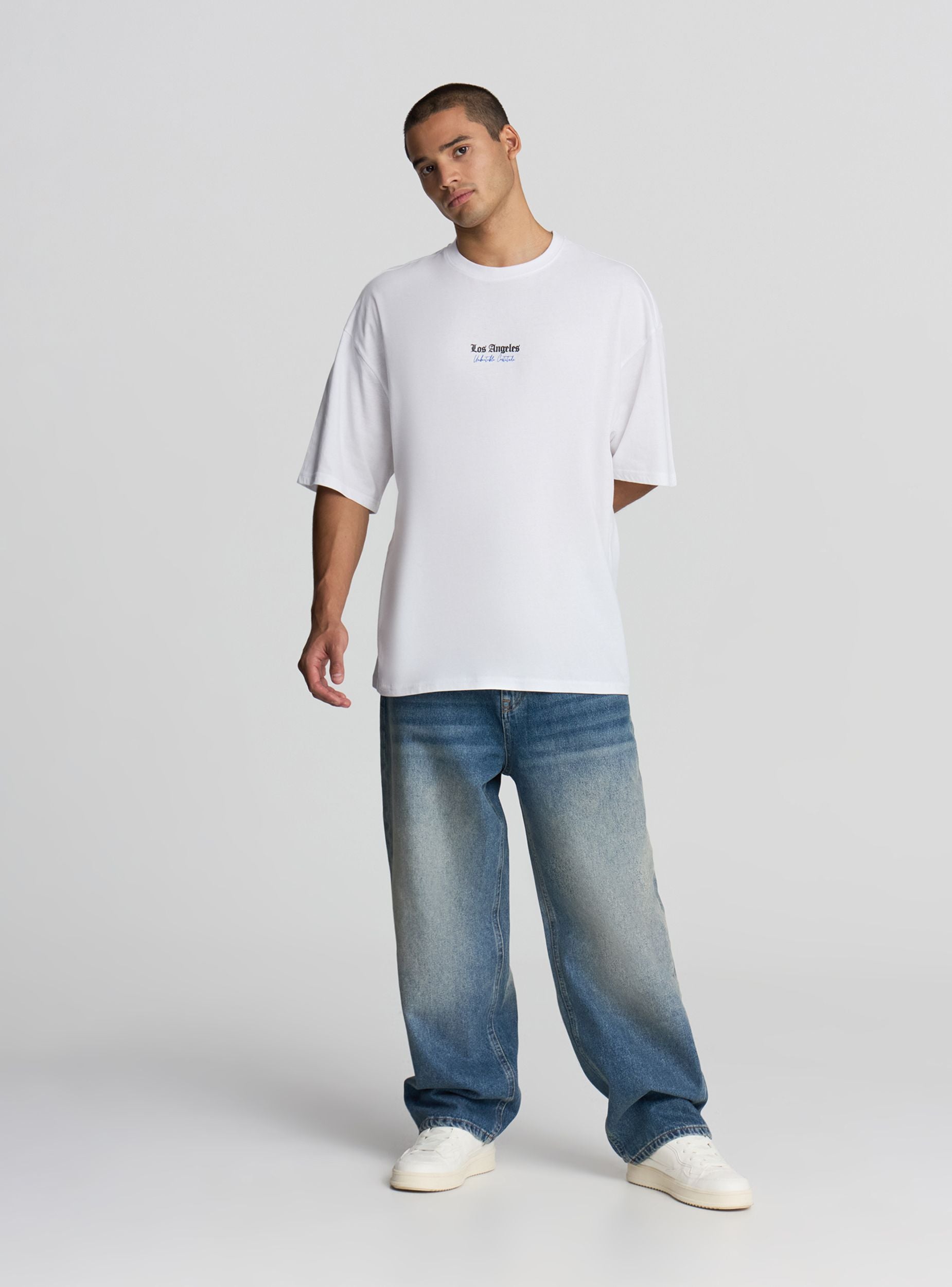 T-shirt oversize con stampa fronte/retro Bianco ottico uomo