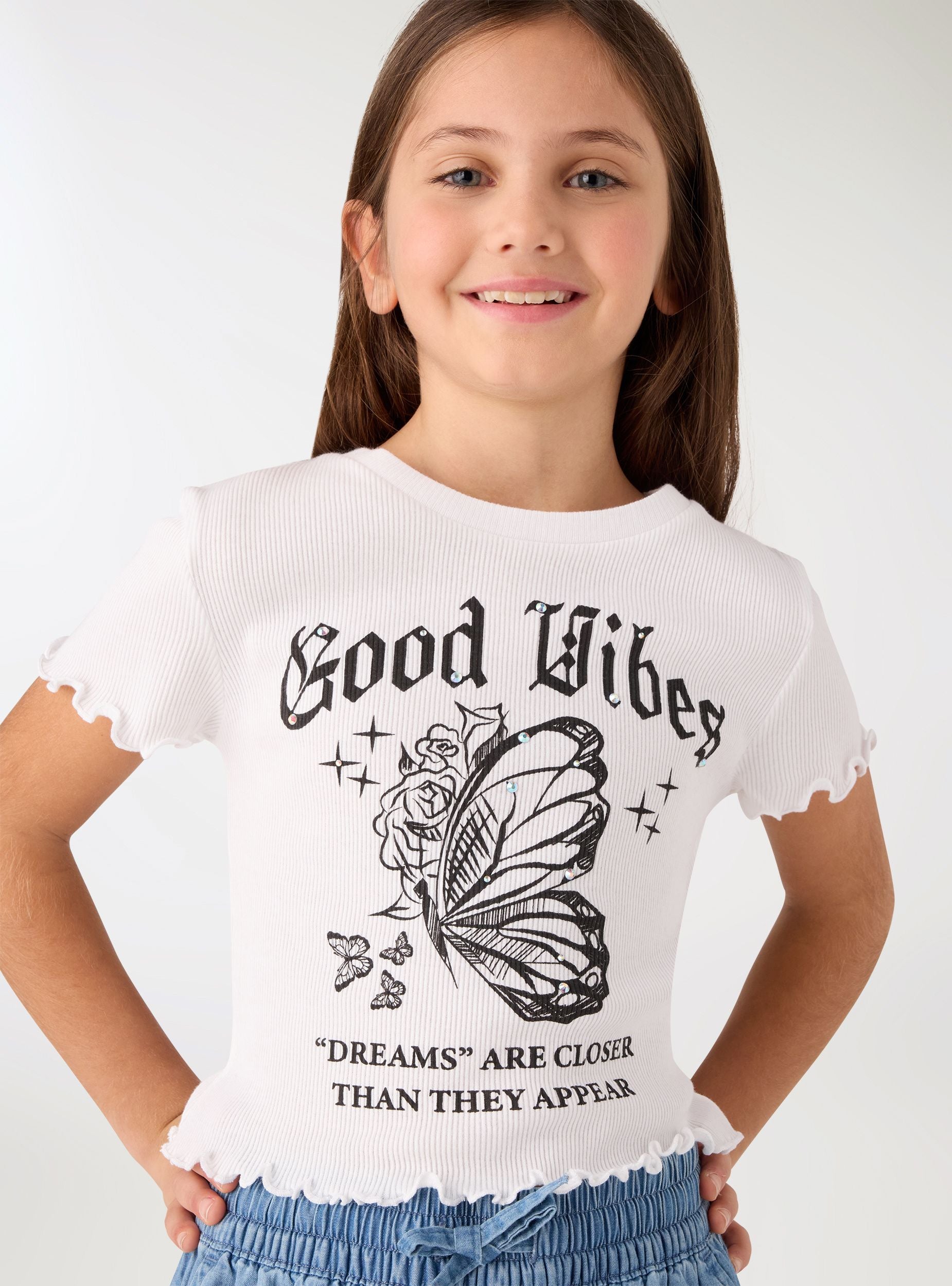 T-shirt con stampa farfalla e scritta Bianco ottico donna