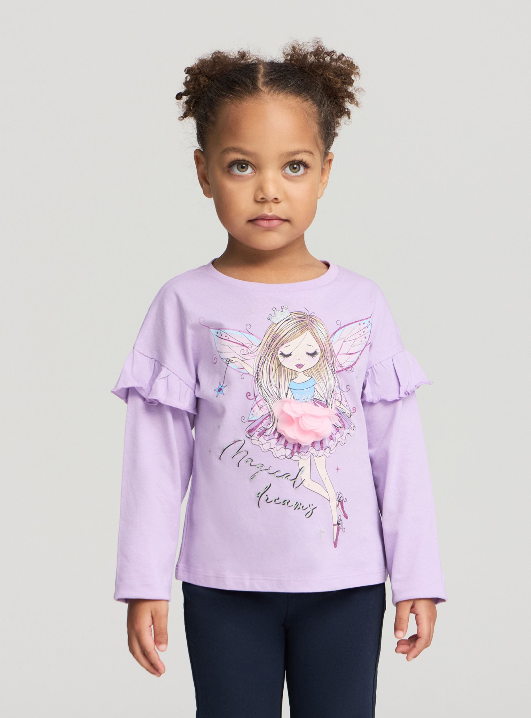 T-shirt stampa fata e volant donna