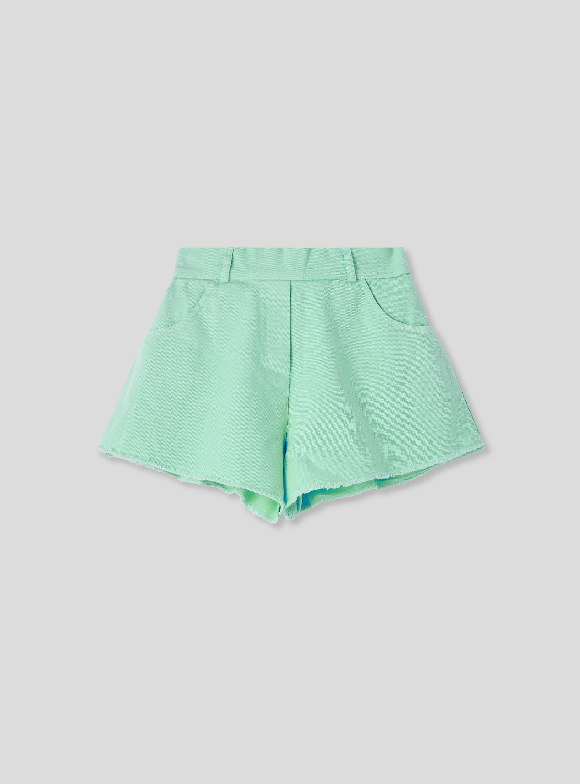 Shorts tinta unita sfrangiati Verde acqua