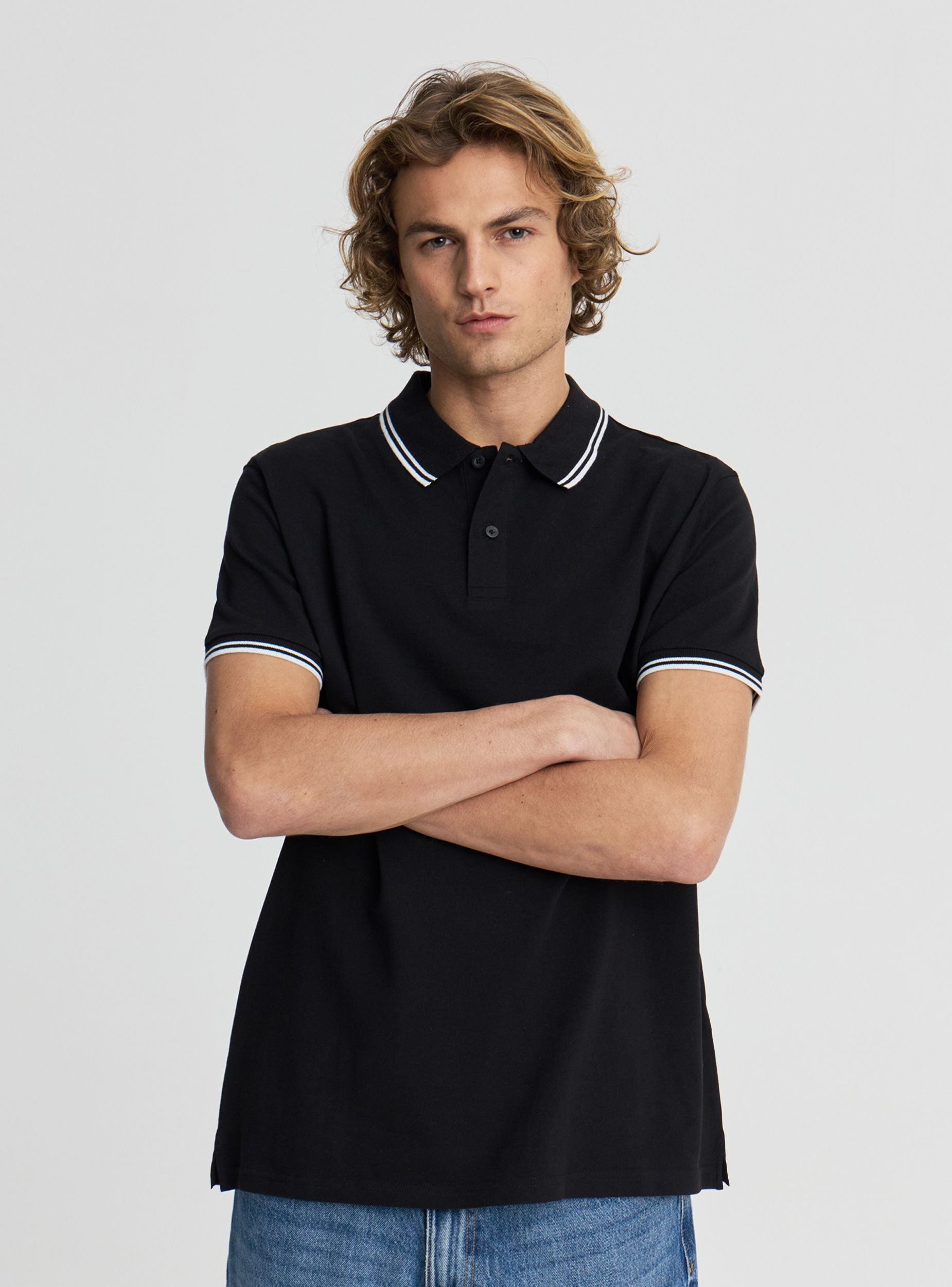 T-shirt polo con profili a contrasto uomo