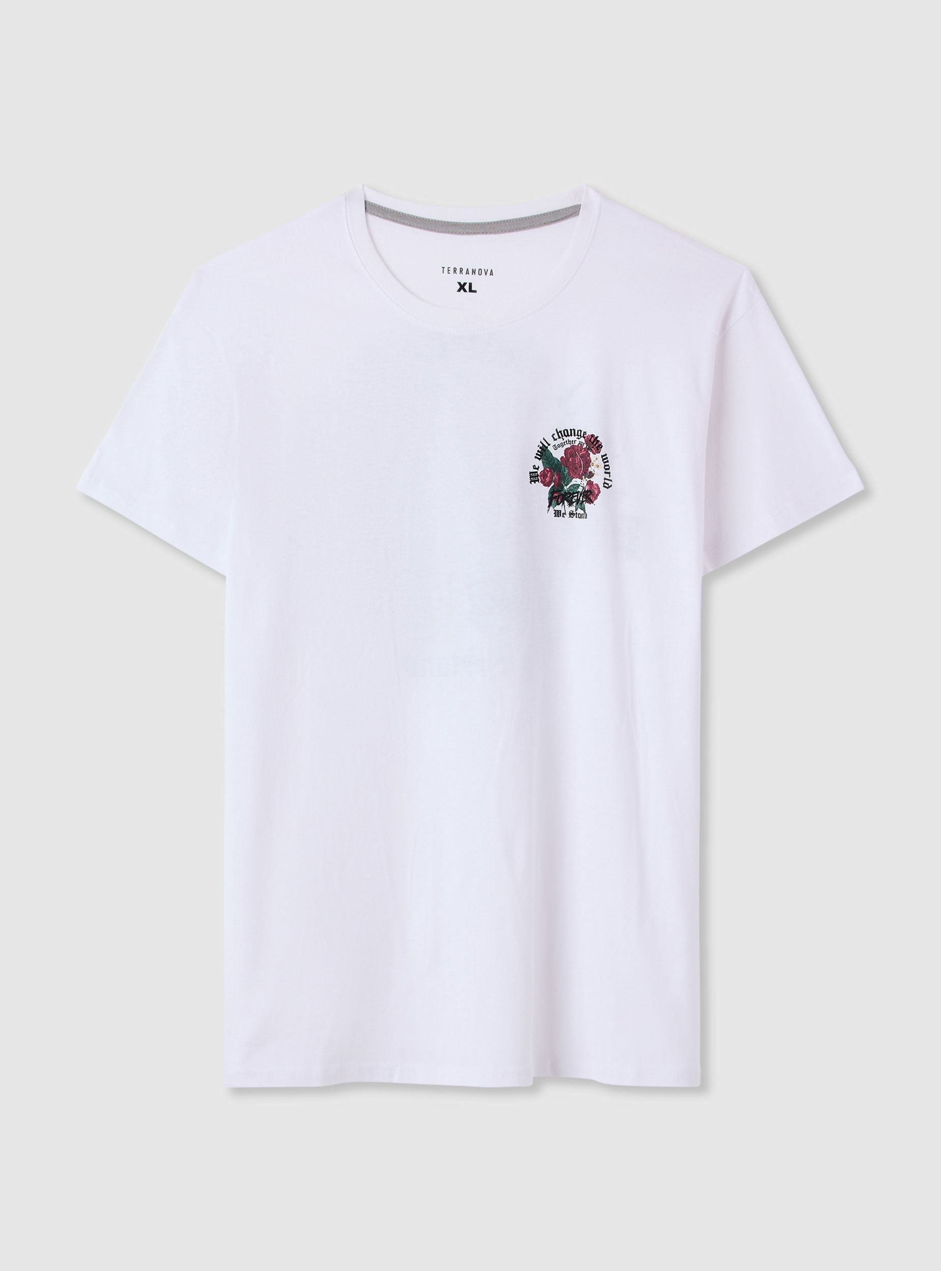 T-shirt con stampa rose davanti e dietro Bianco ottico uomo
