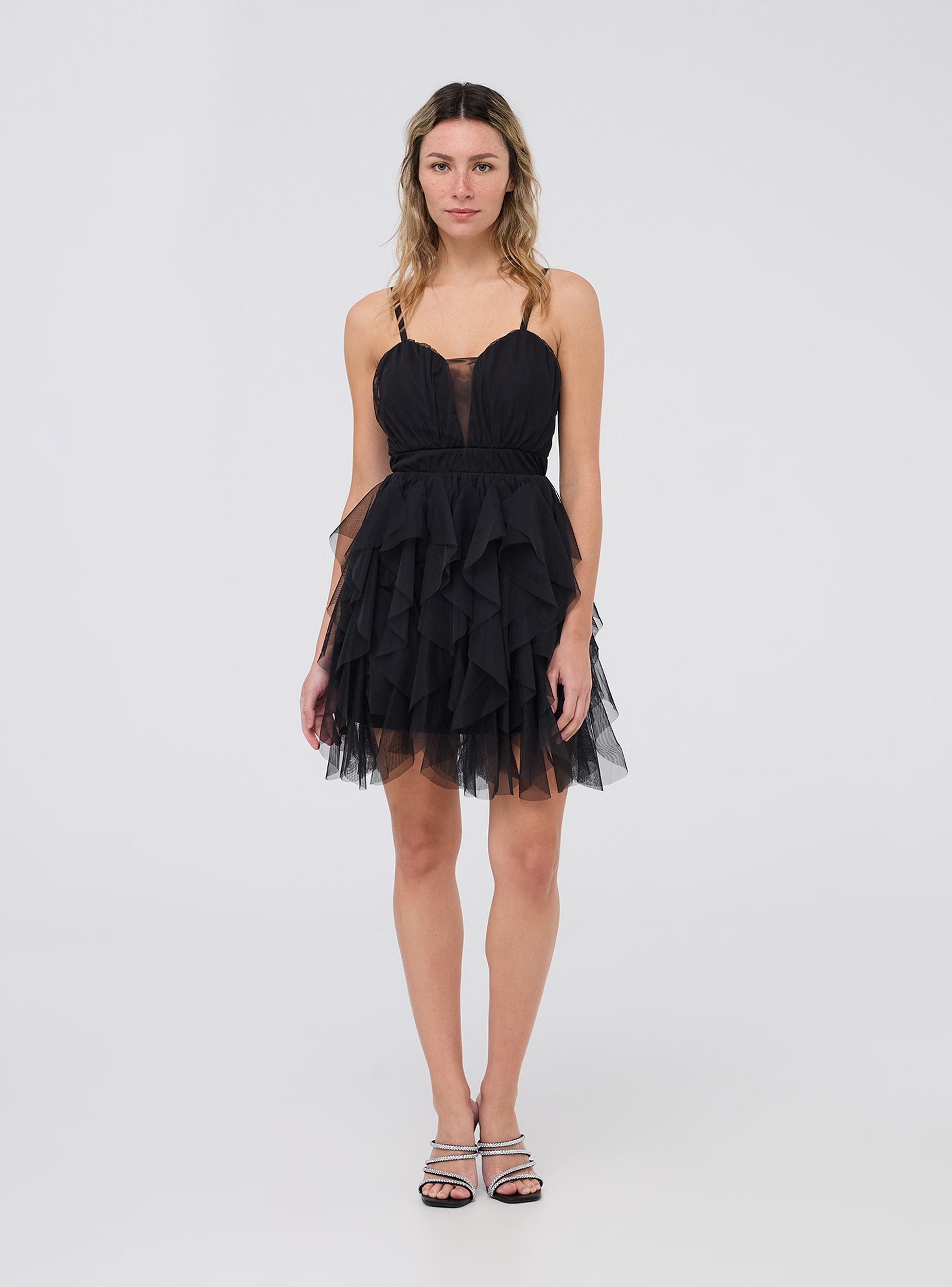 Short tulle dress with ruffles