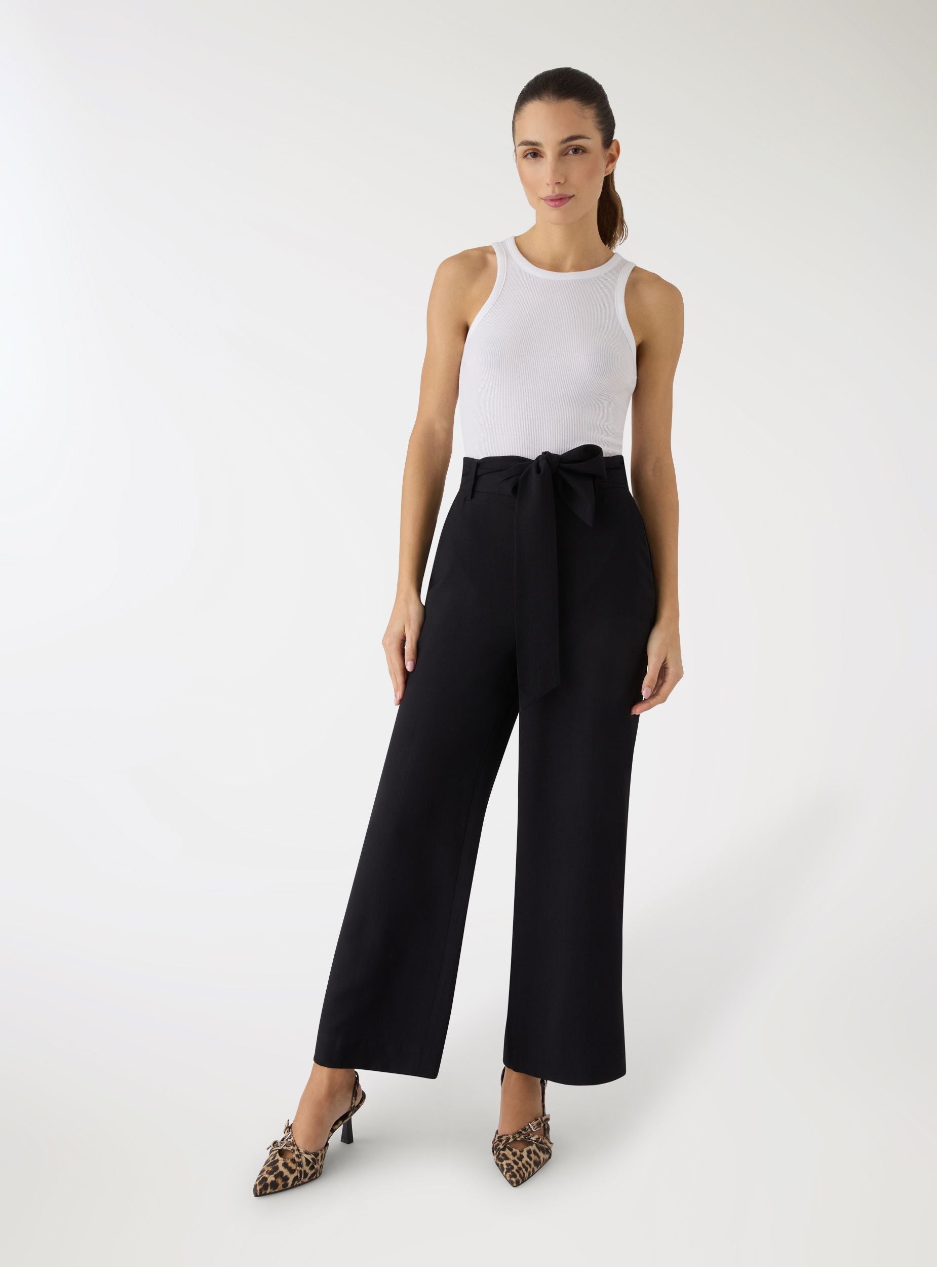 Pantaloni crop wide leg con fusciacca