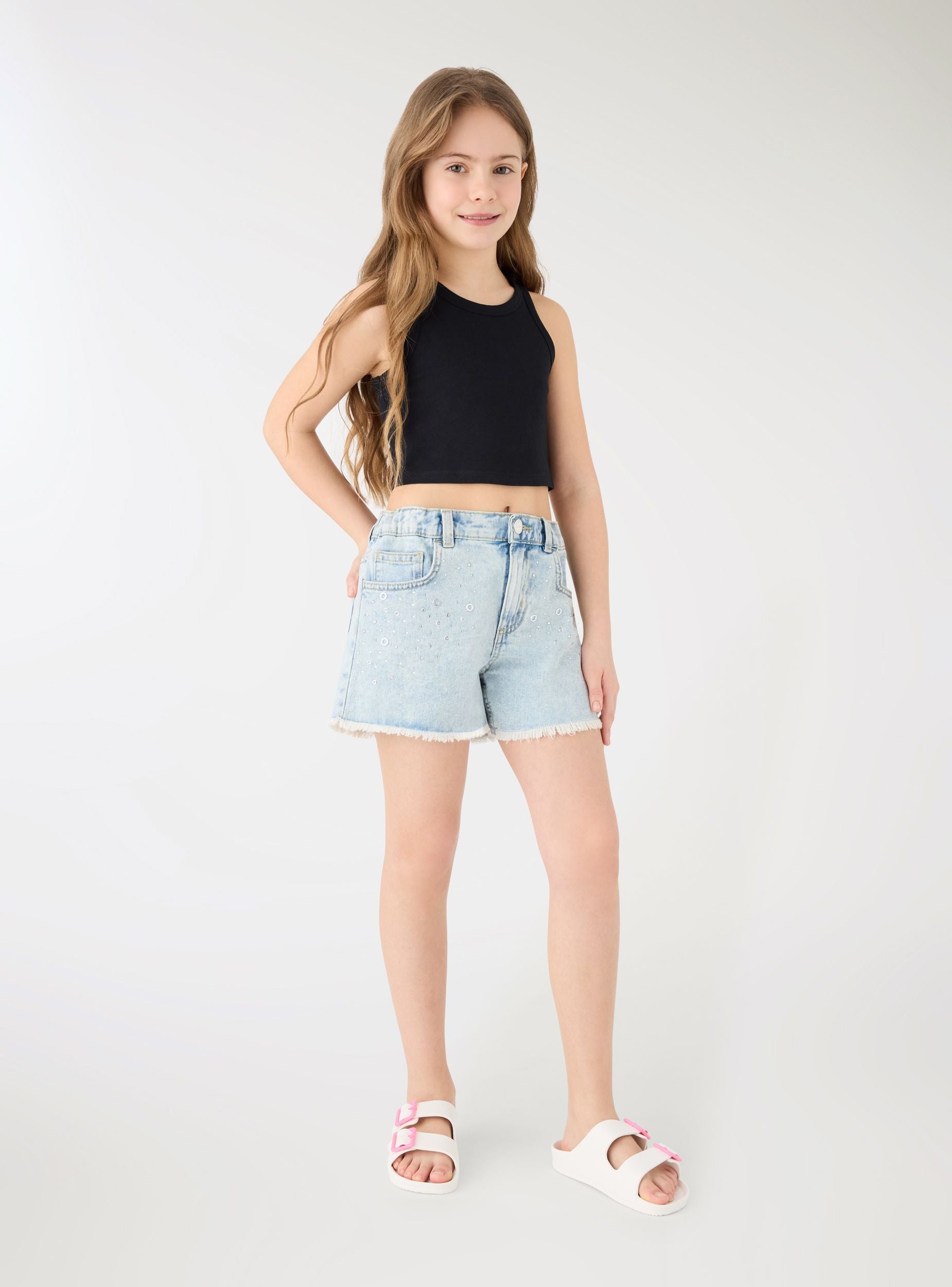 Shorts jeans con strass Var blu denim chiaro