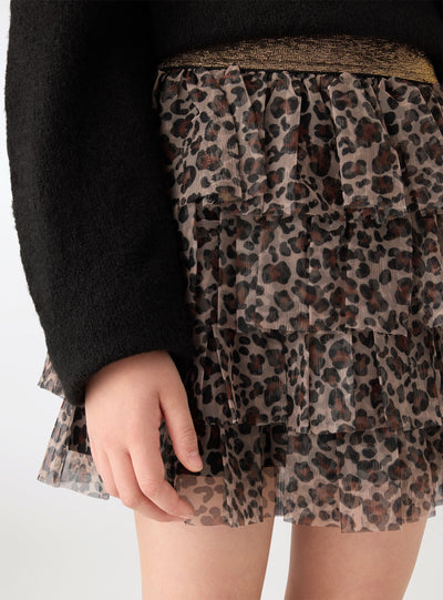 Gonna con balze e stampa animalier
