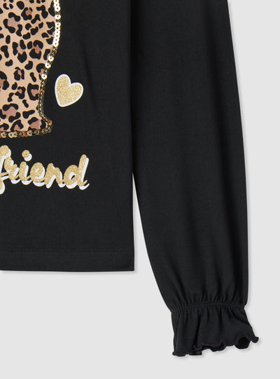 T-shirt manica lunga con stampa stellina animalier effetto luccicante