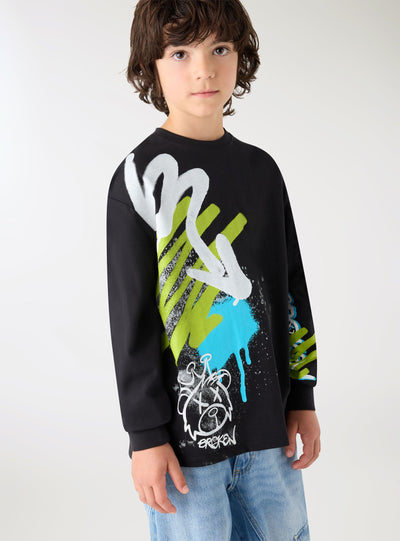 T-shirt a maniche lunghe con stampa graffiti