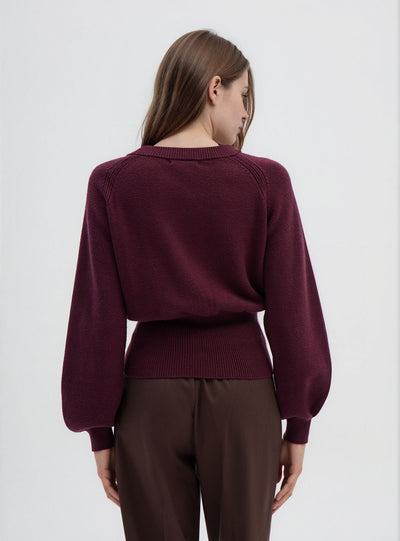 Einfarbiger Pullover mit Ballonärmeln