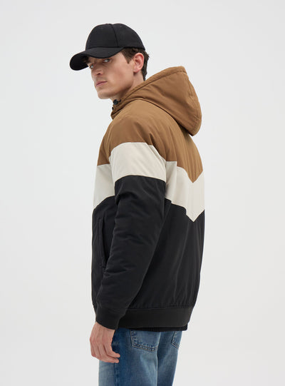 Jacke mit Kapuze in Blockfarben-Optik