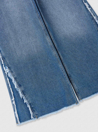 Maxi jeans with frayed side details