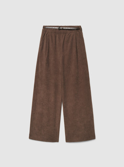 Pantaloni wide leg in velluto con cintura