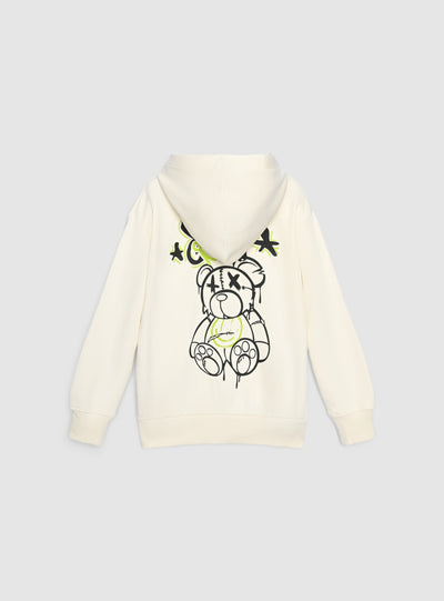 Felpa con cappuccio e zip con stampa orso