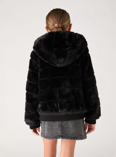 Hooded bomber jacket with faux fur lining