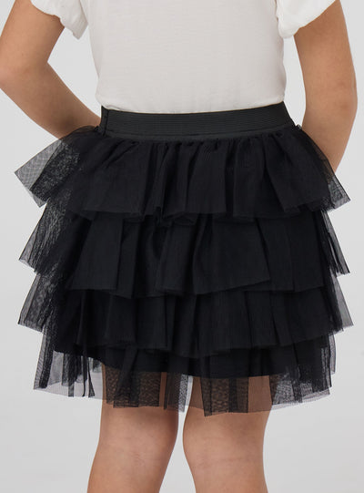Plain-coloured tiered tulle skirt