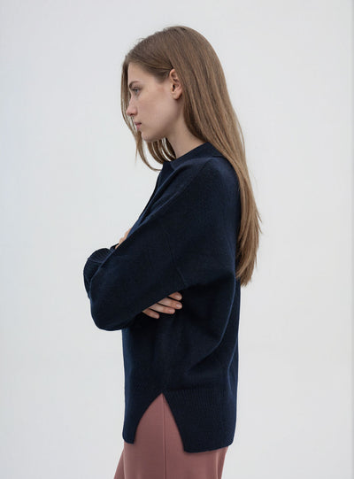 Pullover mit einfarbigem Polokragen