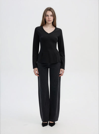 T-shirt a maniche lunghe con scollo a V