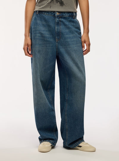 Jeans baggy a tinta unita
