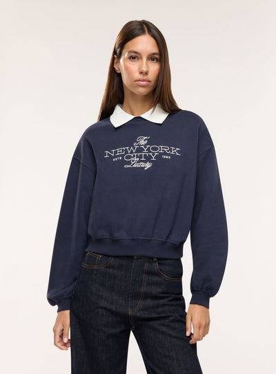 Felpa crop con colletto e stampa college