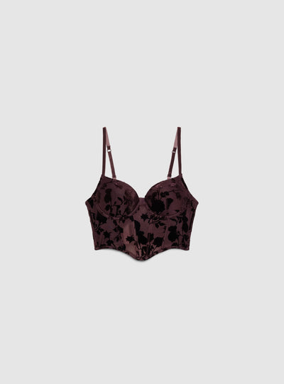 Corsetto effetto velluto con ricamo floreale
