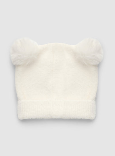 Furry cap with ears and embroidery