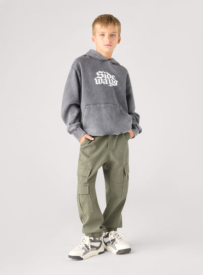 Solid-colour cargo trousers with drawstring waistband