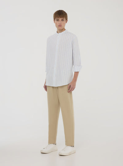 Camicia coreana a righe in misto lino
