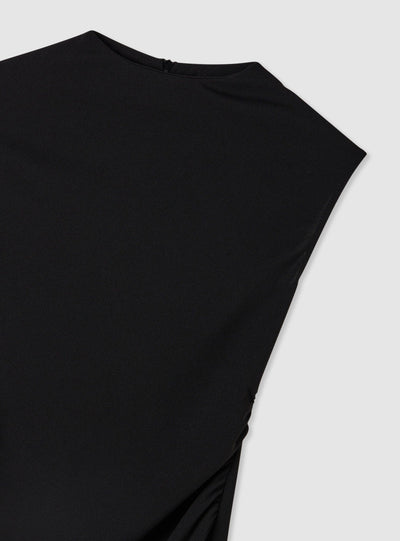 Vestito smanicato con collo cratere e fondo in pizzo