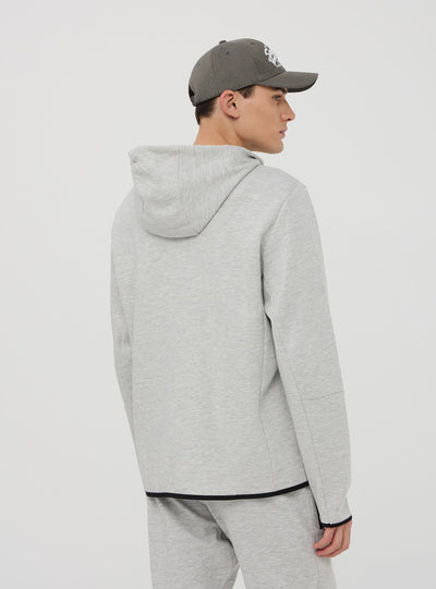 Felpa tecnica con cappuccio e zip in misto cotone pesante